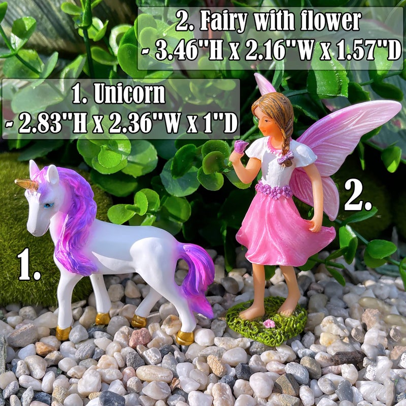 Mood Lab Fairy Garden - مجموعة الجنية مع يونيكورن المكونة من قطعتين - مجموعة تماثيل مصغرة - ديكور خارجي أو منزلي - Image 2